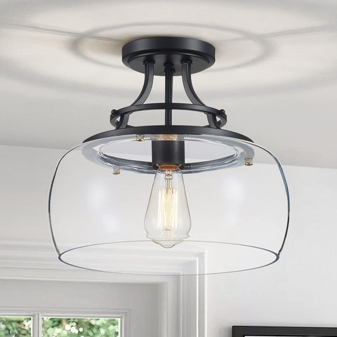 WUZUPS Chandelier Rustic Farmhouse Industrial Round Semi-flushmount Ceiling LED Light Fixture